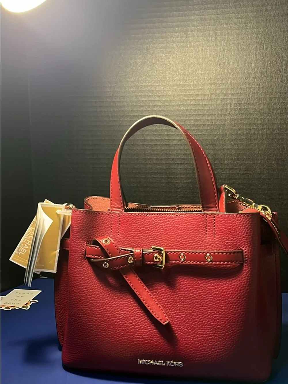 Michael Kors Red Leather Mini Satchel with Belt Accent